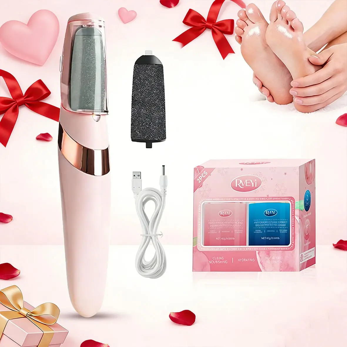💓Rechargeable Electric Foot Callus Remover, 2-Speed with Washable Grinding Head & LED Light, Cordless Professional Pedicure Dead Skin Remover-XLB