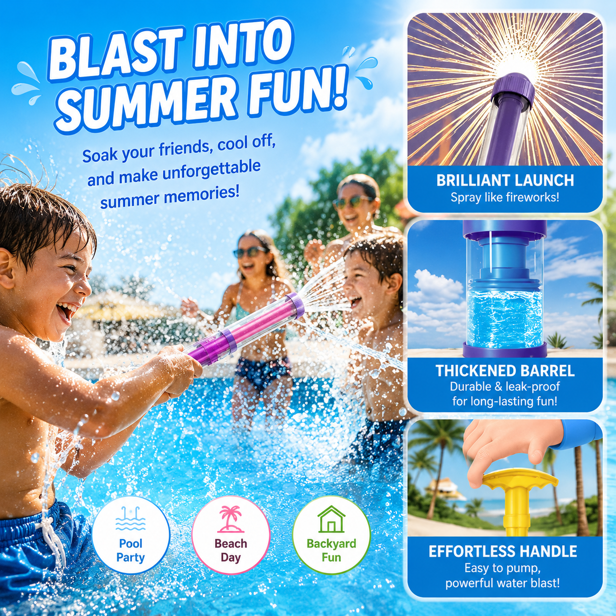 【Summervibes】Fireworks Water Gun, Bulk Squirt Water Blaster Guns, Firework Spray Water Soaker Toy Toys for Pool Party Outdoor Summer Water Games-JY