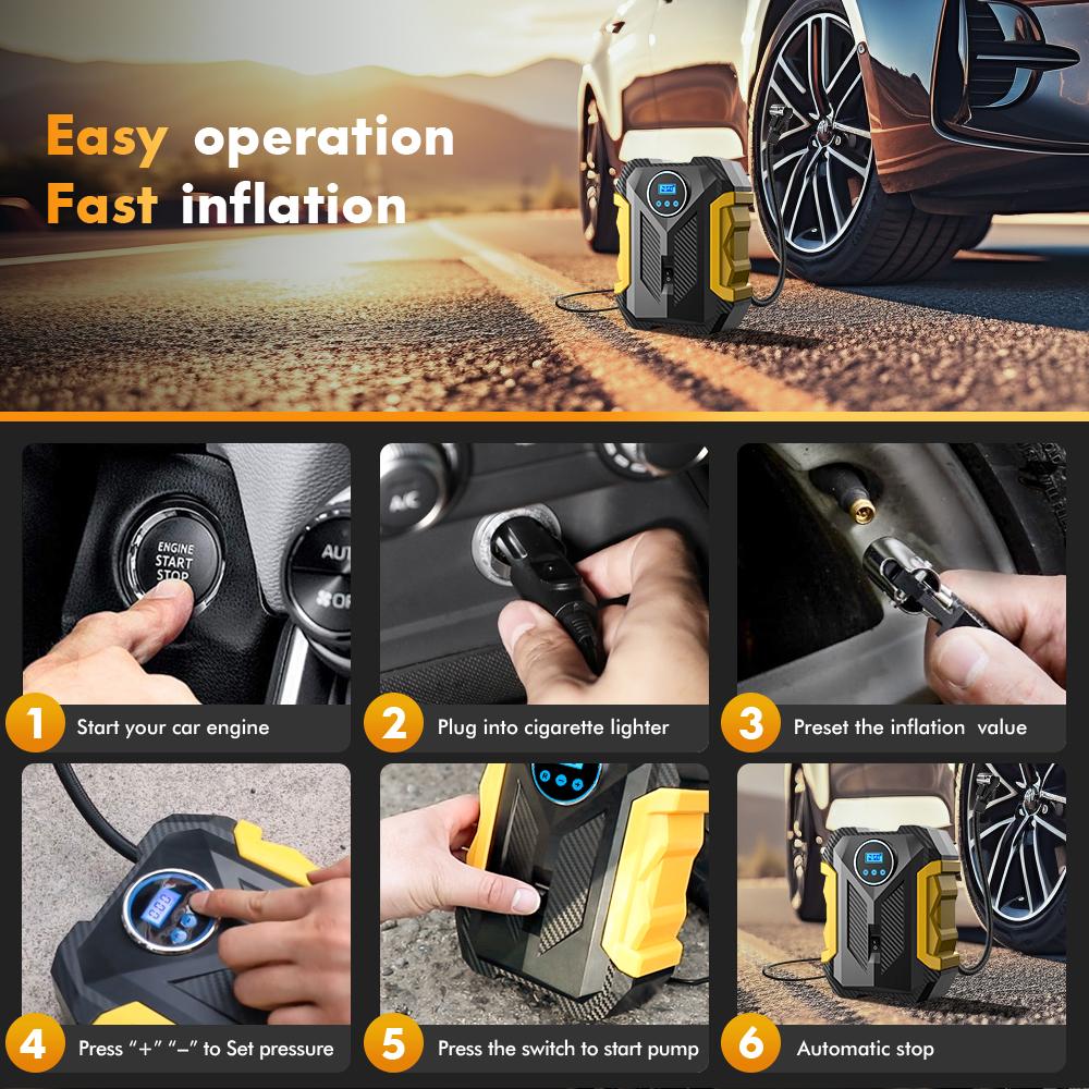 Car Air Pump, 12V 150PSl Portable Car Air Pump withLED Light, Car Tire Inflator, Professional Automobile TireInfator.Car Stuff,Cars Accessories-JY