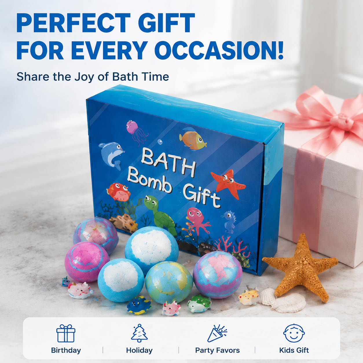 🌊 Kids Ocean Toy Bath Bombs with Surprise Toy Natural Bubble Bath Fizzy Balls for Children-JY