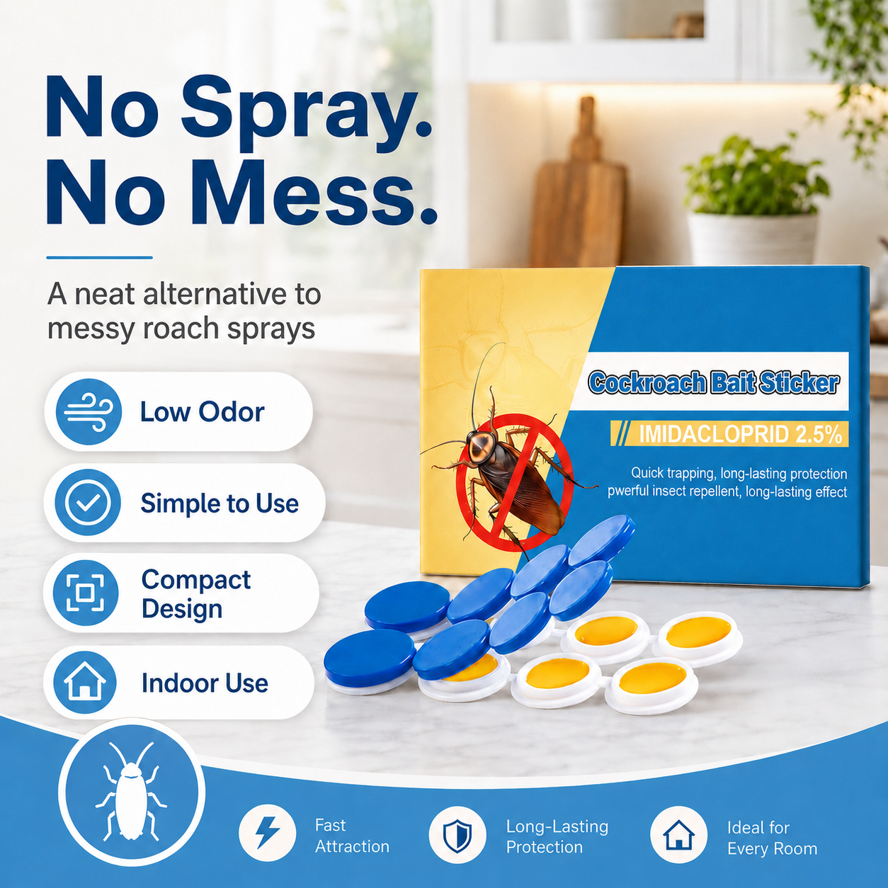 Cockroach Bait Sticker – No Spray, No Mess, Long-Lasting Indoor Roach Control -HJY
