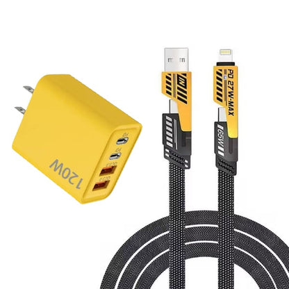 ⚡Buy 1 Get 1 Free(2 Pcs)🔥Portable Fast Charger, Type C/USB A Dual Ports Adapter,4 in 1 Fast Charging Cable & Data Sync-JY