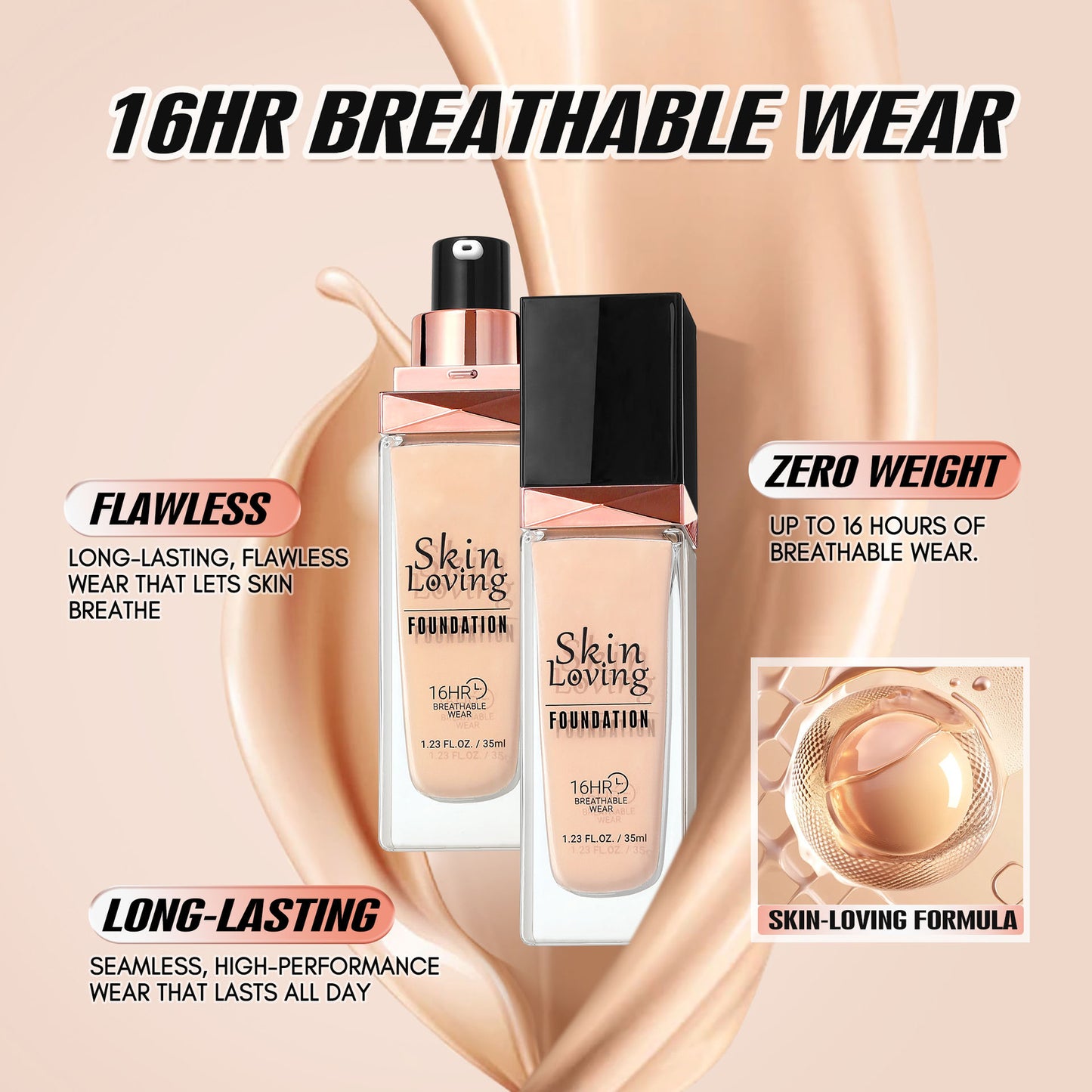 Long-Wearing Foundation, Transfer-Proof, Long Lasting, High Coverage-TRL