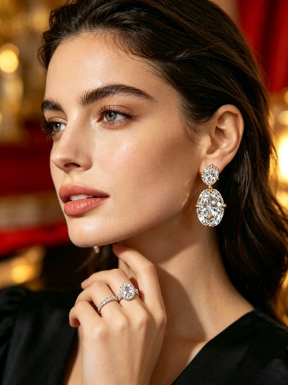 🌟1 Pair Romantic Cubic Zirconia Stud Earrings For Women High Quality Earrings For Party Engagement Anniversary Jewelry Valentine's Day Gift Artificial Zirconia Earrings-XLB