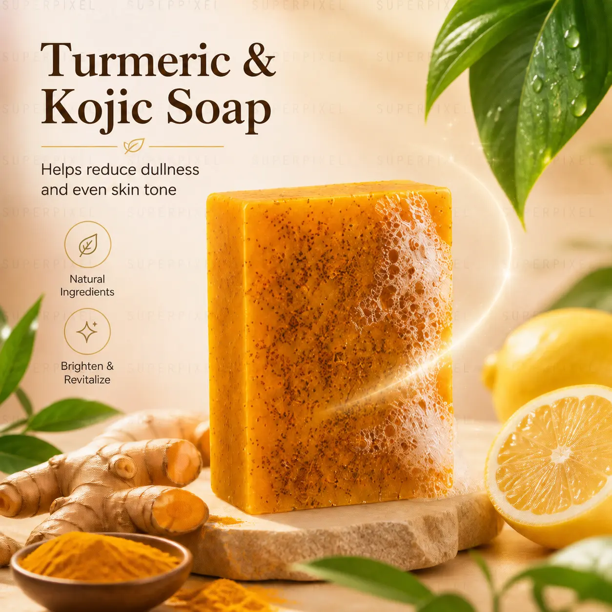 🍋Lemon Turmeric Kojic Acid Soap, Turmeric & Kojic Acid Brightening Soap, Dark Spot Remover, Kojic Acid Soap, Soap Body CareBody Wash Lemon Flawless Organic-xlb