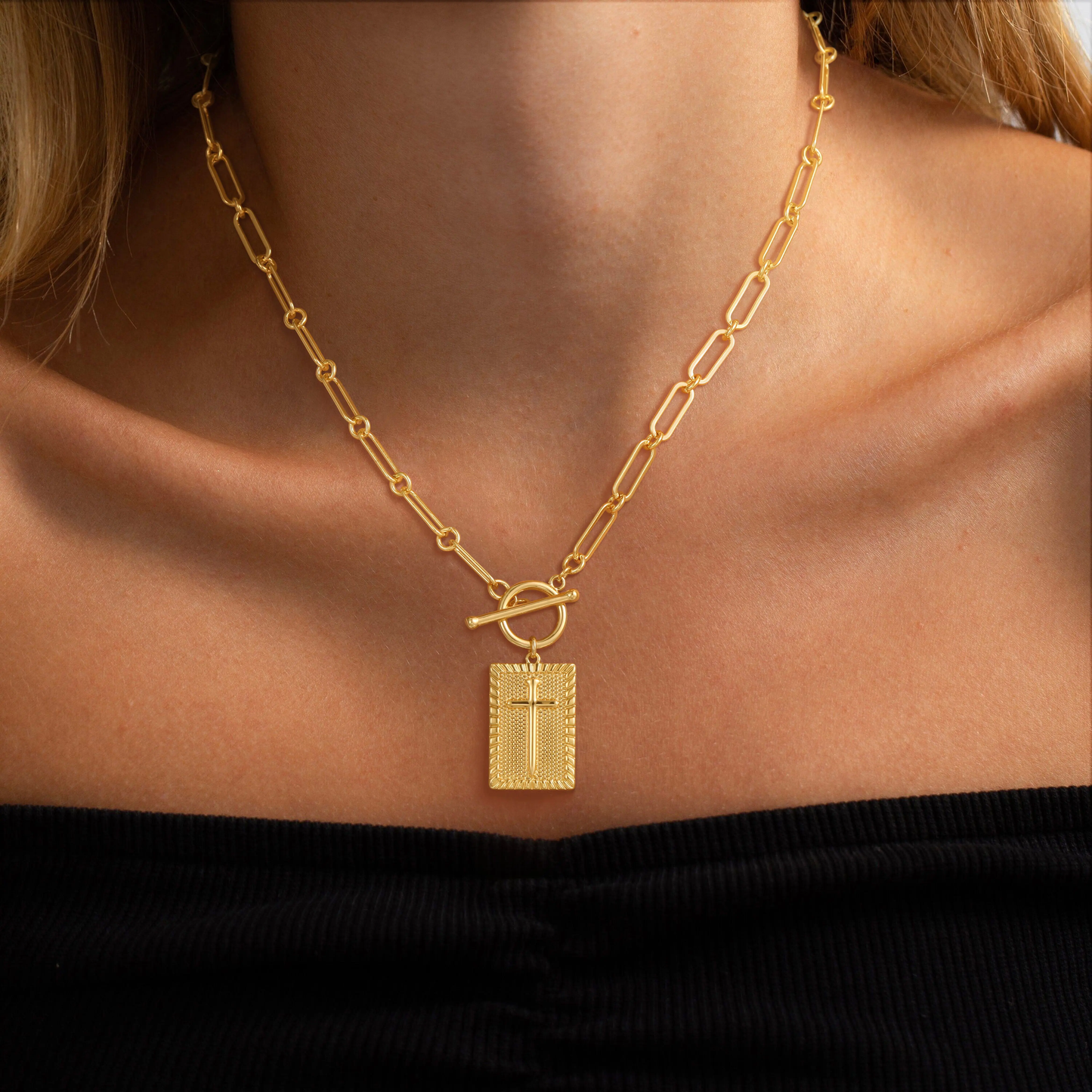 🌟Loyalove Greenish Spring Charm Outdoorfun Cross Choker Necklace for Women - Thick Chunky Paperclip Chain, Cuban Link Chain, Hip Hop Fashion Jewelry, Trendy Easter Gifts-XLB