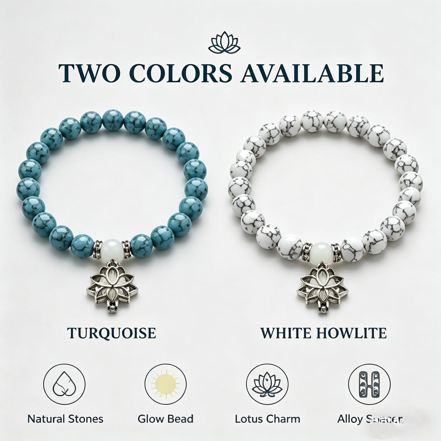 🪷 Luminous Lotus Energy Bracelet | Natural White/Blue Turquoise-WBJ