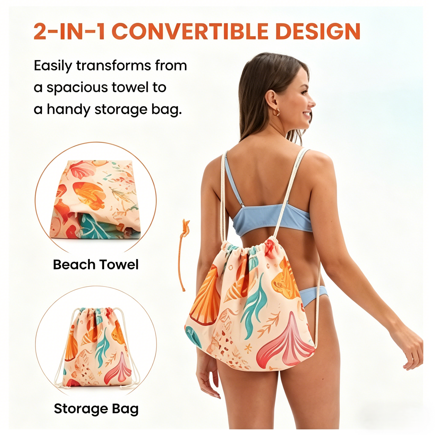🌴 Summer Travel 2-in-1 Beach Towel Bag, Portable Foldable for Pool & Camping-WBJ