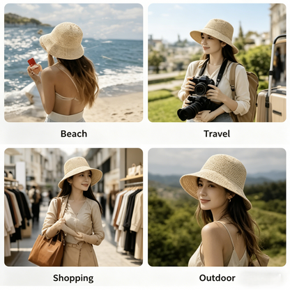 🌞 Breathable Straw Bucket Sun Hat | UV Protection & Foldable-WBJ