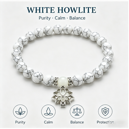 🪷 Luminous Lotus Energy Bracelet | Natural White/Blue Turquoise-WBJ