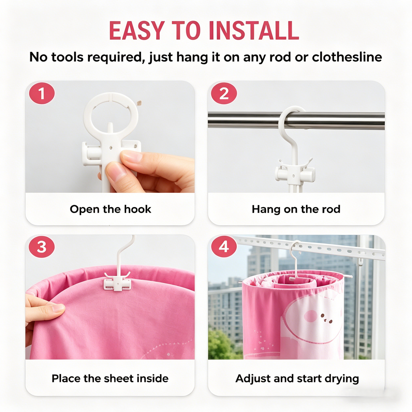 🌬️360° Spiral Bed Sheet & Blanket Drying Hanger | Heavy Duty-WBJ