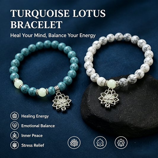 🪷 Luminous Lotus Energy Bracelet | Natural White/Blue Turquoise-WBJ