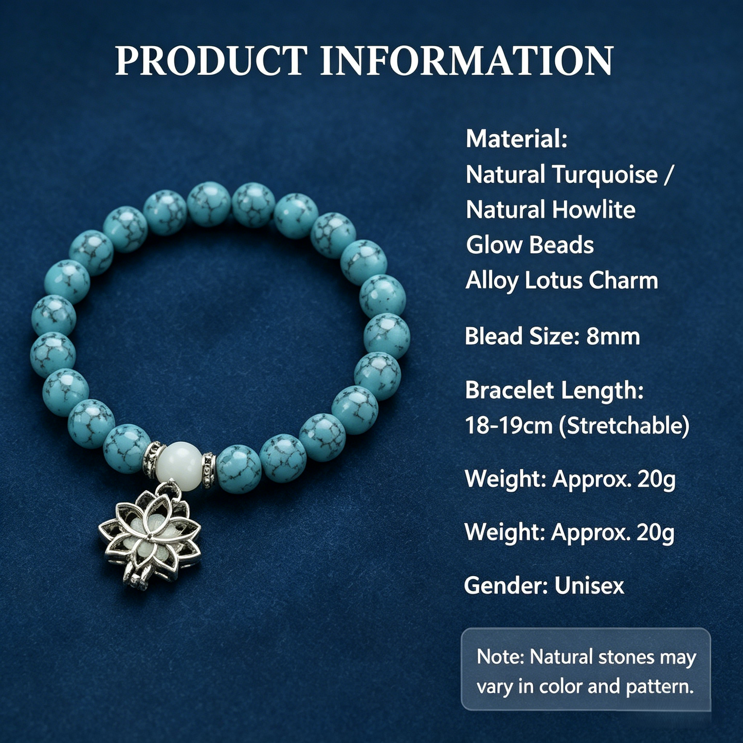 🪷 Luminous Lotus Energy Bracelet | Natural White/Blue Turquoise-WBJ