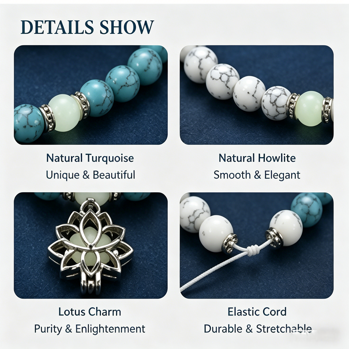 🪷 Luminous Lotus Energy Bracelet | Natural White/Blue Turquoise-WBJ