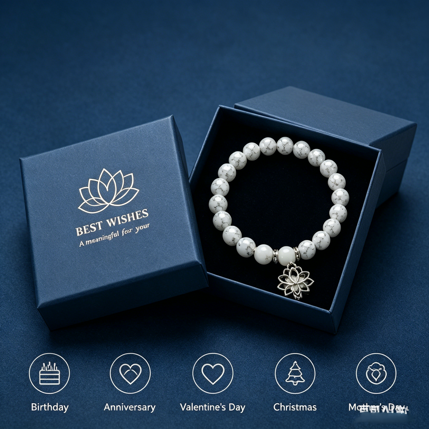 🪷 Luminous Lotus Energy Bracelet | Natural White/Blue Turquoise-WBJ