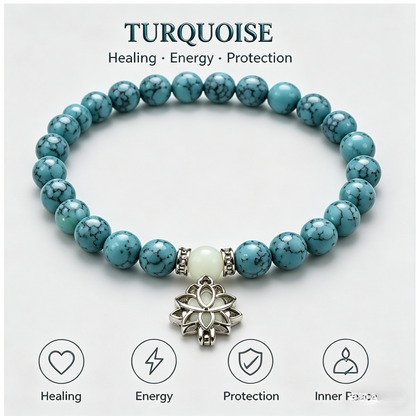 🪷 Luminous Lotus Energy Bracelet | Natural White/Blue Turquoise-WBJ