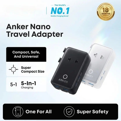 ✨Travel Adapter, 5-Port Power Adapter with 1 AC, 2 USB-A, and 2 USB-C Ports, Smart Temperature Control, Compatible with Over 200 Countries, Ideal for Travel-XLB