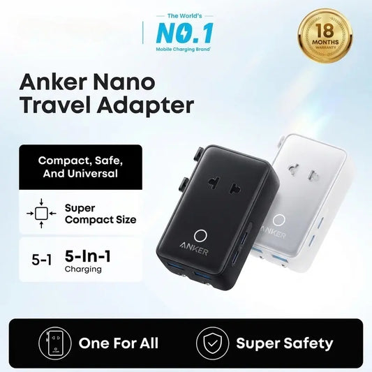 ✨Travel Adapter, 5-Port Power Adapter with 1 AC, 2 USB-A, and 2 USB-C Ports, Smart Temperature Control, Compatible with Over 200 Countries, Ideal for Travel-XLB