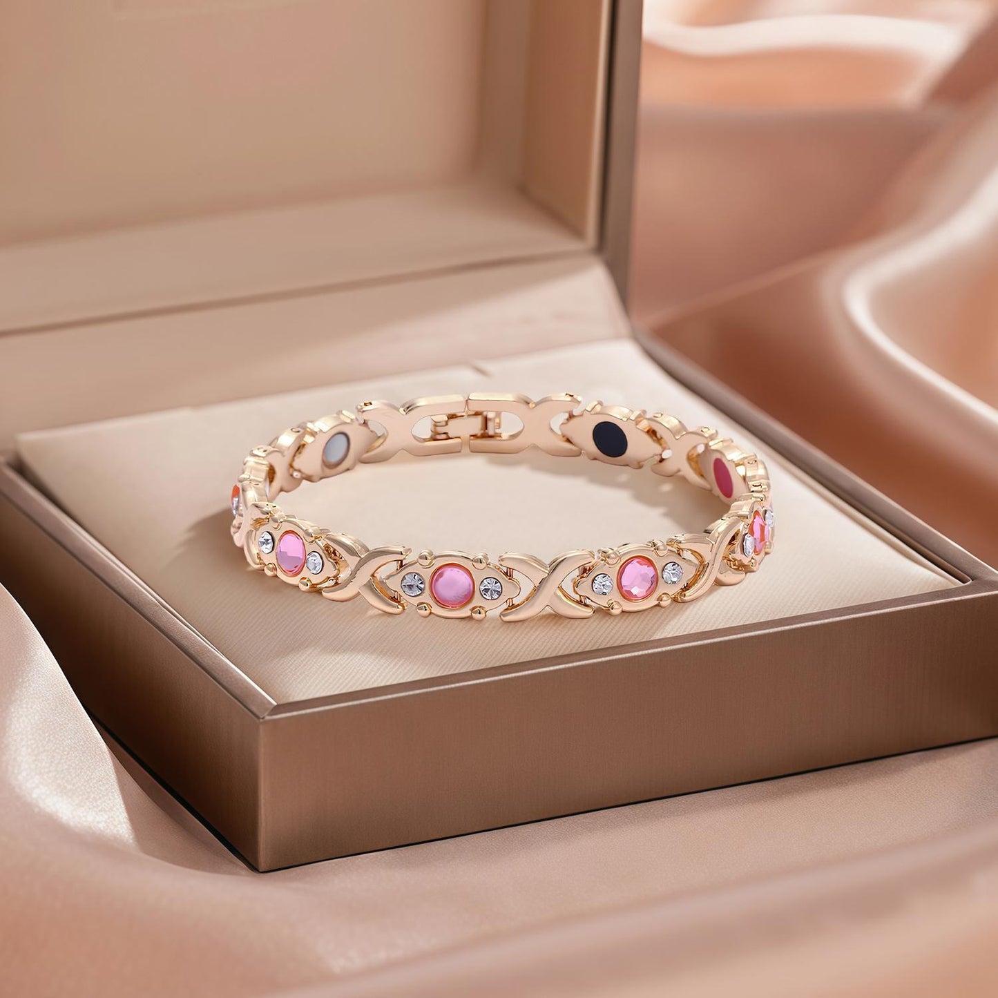 Energy magnet bracelet, eco-friendly alloy with diamonds, adjustable ladies' wristband-JY