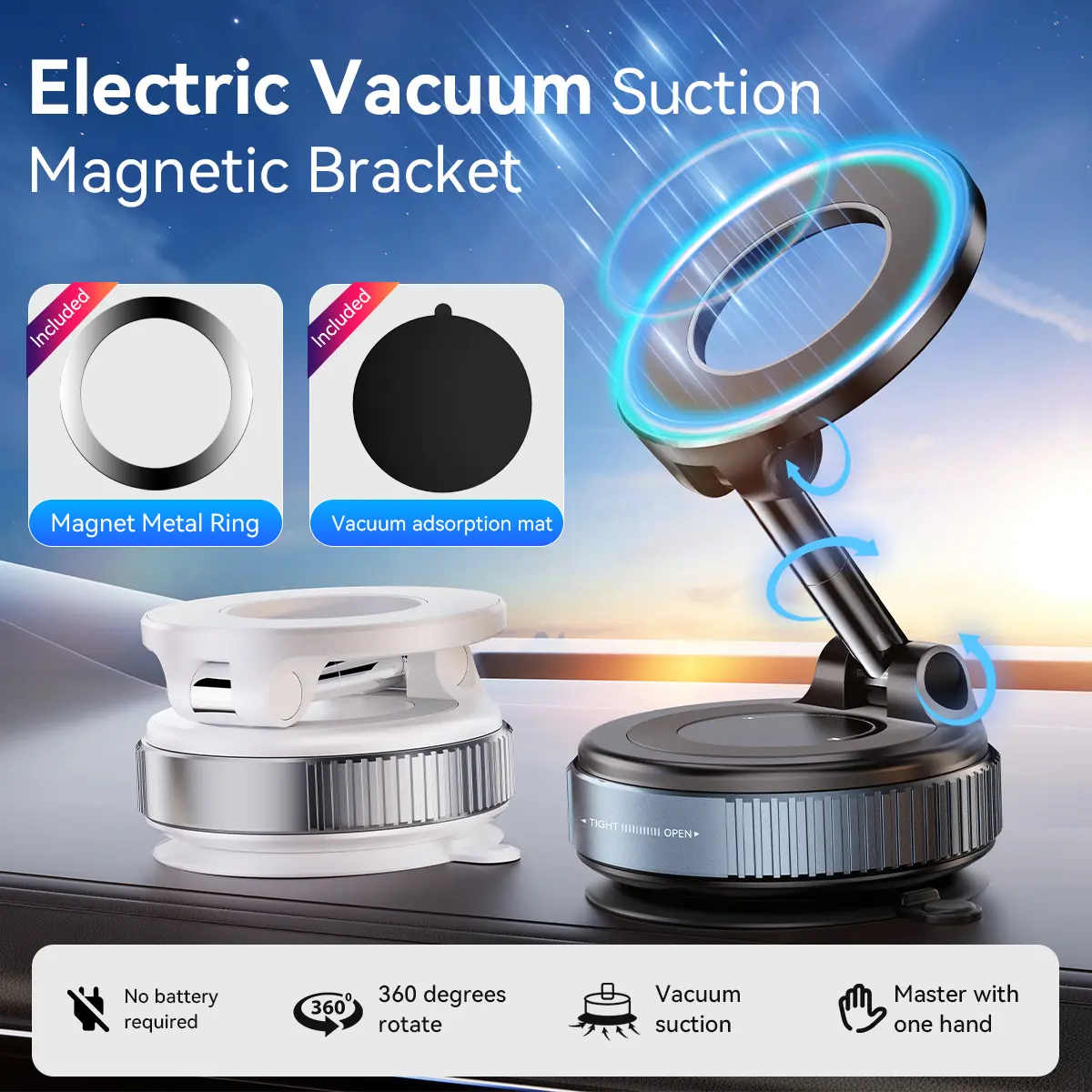 ✨Upgraded Magnetic Phone Holder,Unpowered Version 360° Rotatable Adjustable and Foldable Magnetic & Vacuum Adsorption Car Holder, No Noise for iPhone & Android-XLB