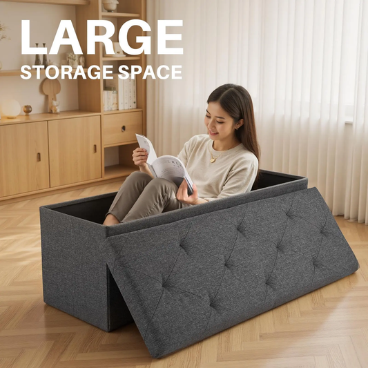 🪑Folding Storage Ottoman Bench, Foot Rest Stool with Padded Seat, Large Toy Box Storage Chest with Seatin-XLB