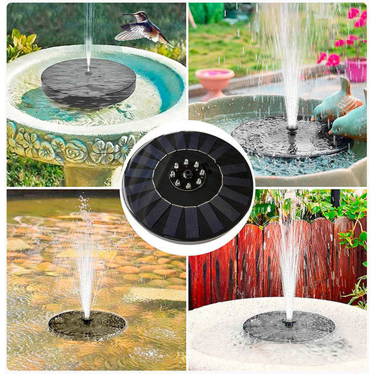 Solar-powered fountain, outdoor pool with floating colorful lights, courtyard bird bath, decorative pump, garden water feature.-JY