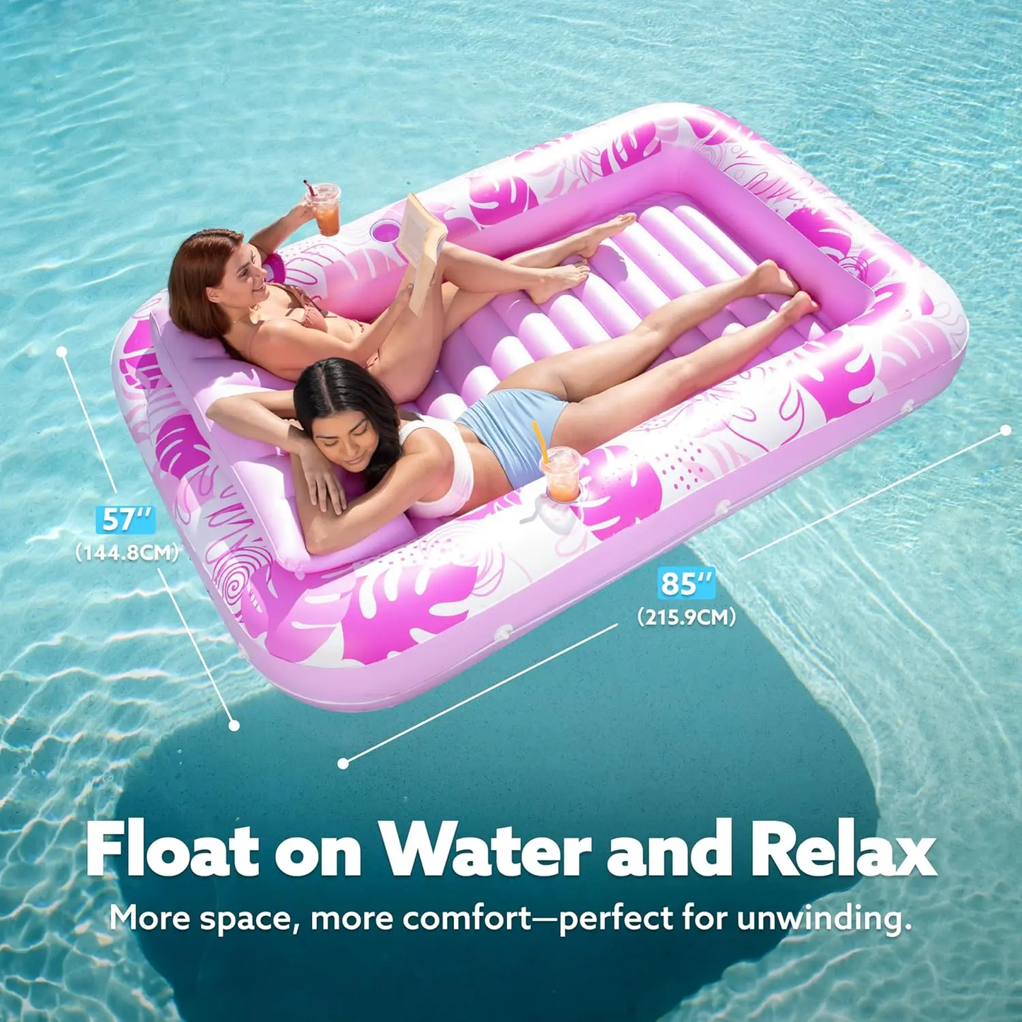 🏊‍Extra Large Inflatable Tanning Pool Float with Cup Holder, L/XL Size 70"×46"/85"×57" Adult Sunbathing Pool Raft for Summer🌞-xlb