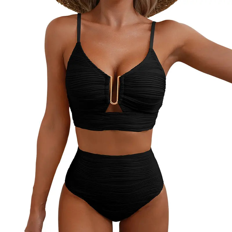 🌊Ultimate 2-Piece Swimsuit Set 👙 | High-Waisted Tummy Control & V-Cutout Bikini | Beach Party Ready-III