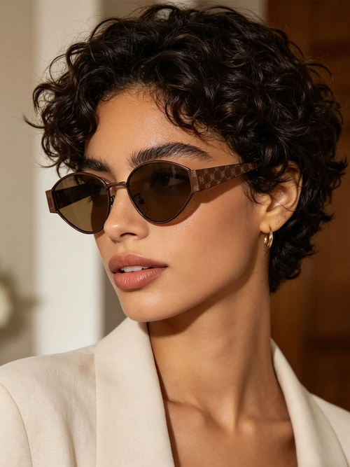 Minimalist Metal Cat Eye Sunglasses, Fashion Uv400 Sun Protection, Unique Temple Design, High Street Style, Essential for Stylish-XLB