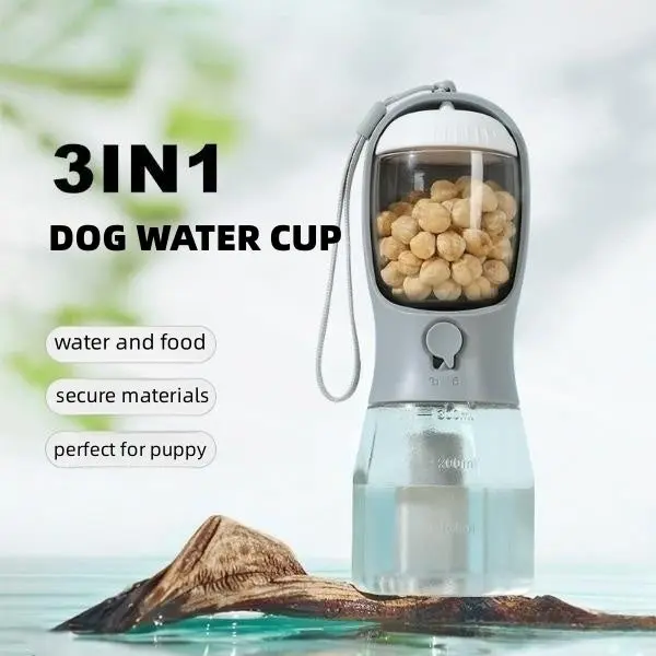 🐕Upgraded 3-in-1 portable pet water bottle with drinking, food storage & poop bag dispenser. Great for hiking, outdoor trips & daily walks, easy to clean, lightweight & practical for hassle-free pet outings and travels.-xlb