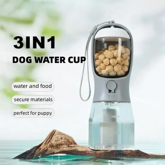 🐕Upgraded 3-in-1 portable pet water bottle with drinking, food storage & poop bag dispenser. Great for hiking, outdoor trips & daily walks, easy to clean, lightweight & practical for hassle-free pet outings and travels.-xlb