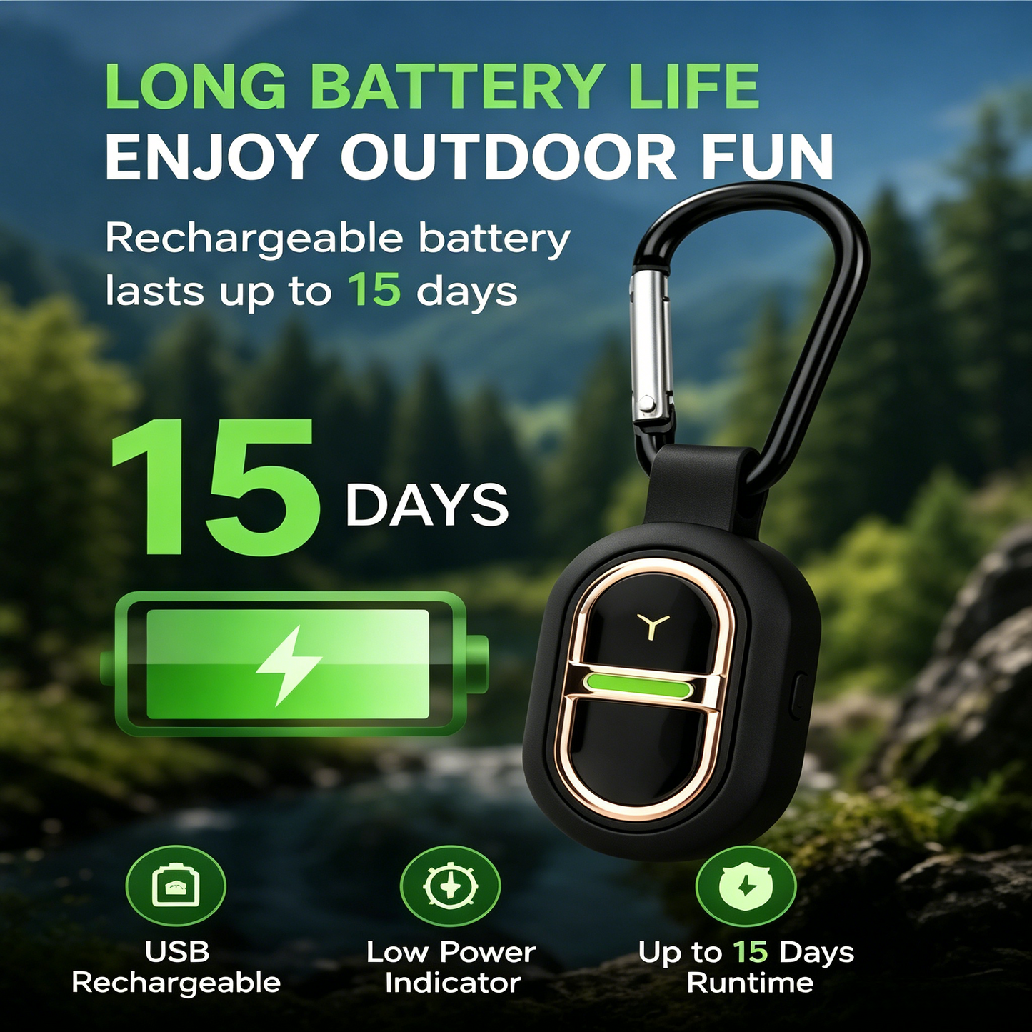 🦟 Portable Ultrasonic Mosquito Repellent | Rechargeable 15-Day Battery, IPX4 Waterproof, Chemical-Free Safe for Family-LT