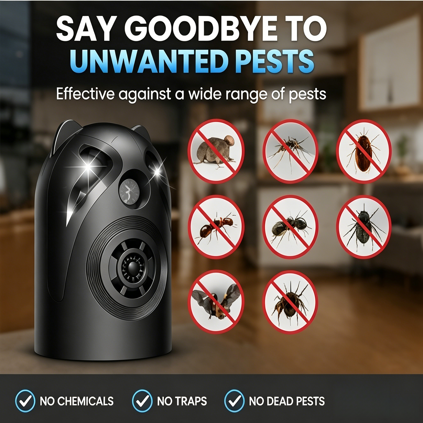 🐭 360° Ultrasonic Pest Repeller | 24/7 Rodent & Insect Control-LT