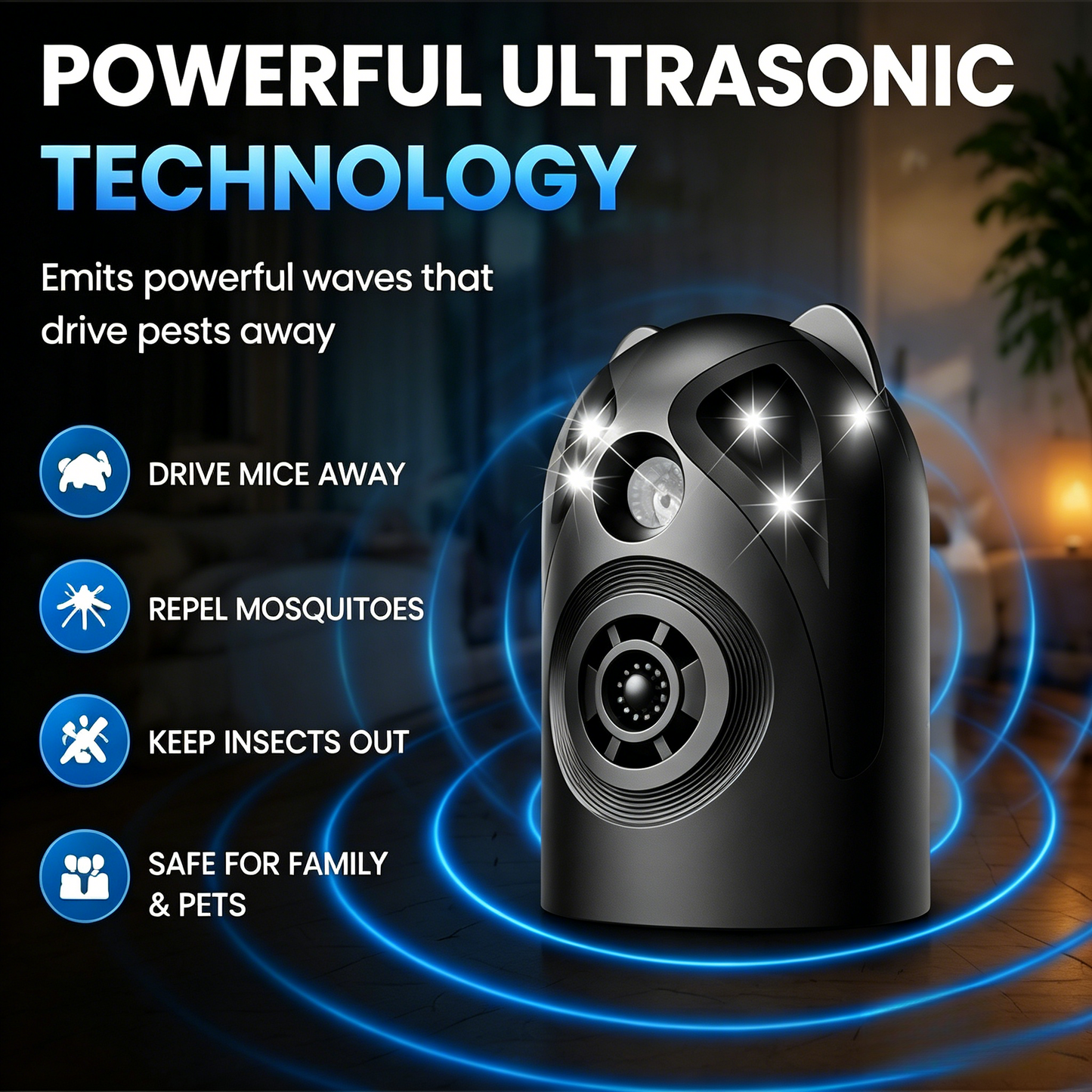🐭 360° Ultrasonic Pest Repeller | 24/7 Rodent & Insect Control-LT