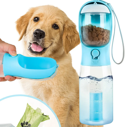🐕Upgraded 3-in-1 portable pet water bottle with drinking, food storage & poop bag dispenser. Great for hiking, outdoor trips & daily walks, easy to clean, lightweight & practical for hassle-free pet outings and travels.-xlb