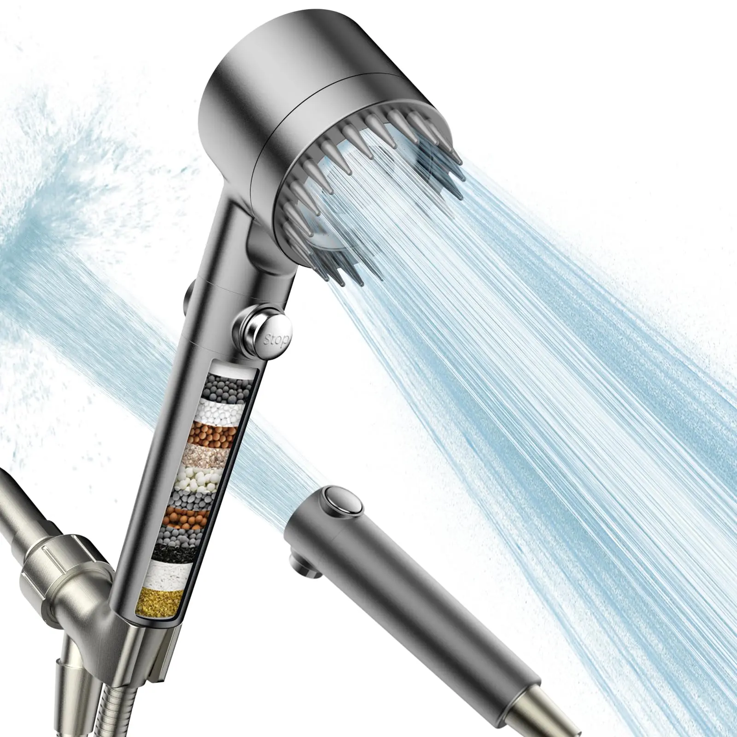 🌊Handheld Shower Head, High Pressure 4-Mode Massage Spray with 60" Hose, Chrome Finish, One-Touch Water Stop, Adjustable Pressure, Easy Install & Water Saving-XLB