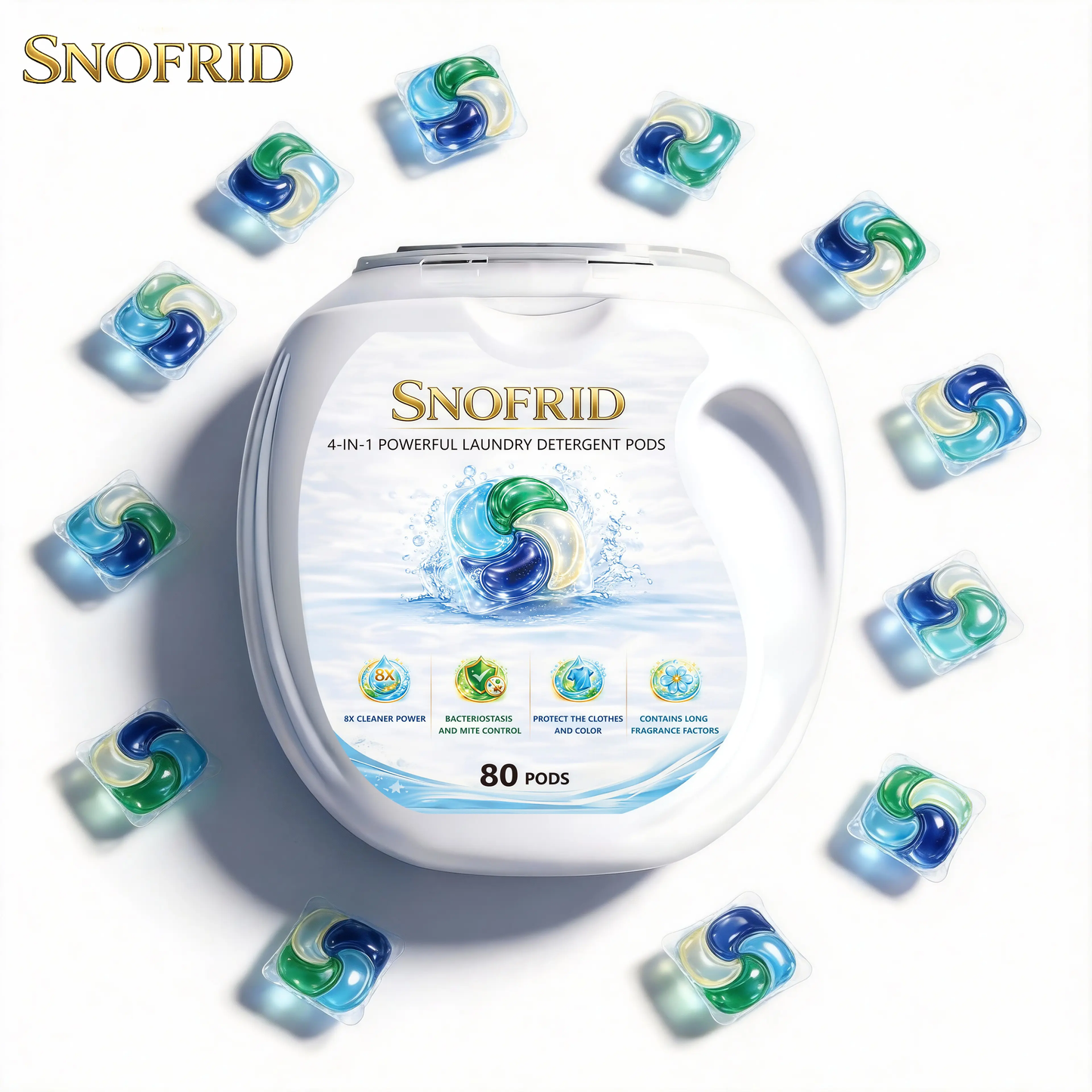 💧4-IN-1 POWERFUL LAUNDRY DETERGENT PODS,80 pods per tub, Long-Lasting Fragrance, Portable Laundry Detergent Beads for Home & Travel-XLB