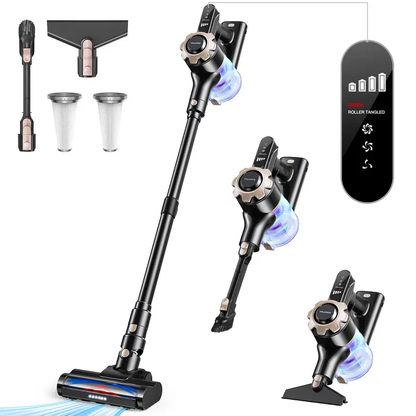 🧹 【 2026 newly upgraded】T350 cordless vacuum features an 8-in-1 lightweight design with up to 45 minutes of runtime and 33Kpa of powerful suction. This rechargeable cordless vacuum is ideal for carpets, tiles, pet hair, and hardwood floors.-XLB