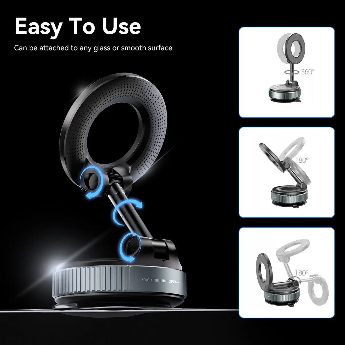 ✨Upgraded Magnetic Phone Holder,Unpowered Version 360° Rotatable Adjustable and Foldable Magnetic & Vacuum Adsorption Car Holder, No Noise for iPhone & Android-XLB