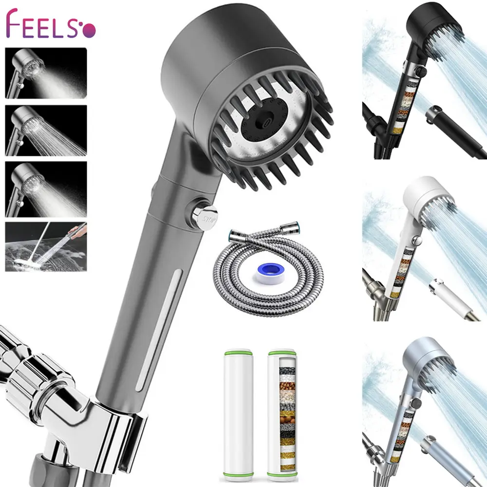 🌊Handheld Shower Head, High Pressure 4-Mode Massage Spray with 60" Hose, Chrome Finish, One-Touch Water Stop, Adjustable Pressure, Easy Install & Water Saving-XLB