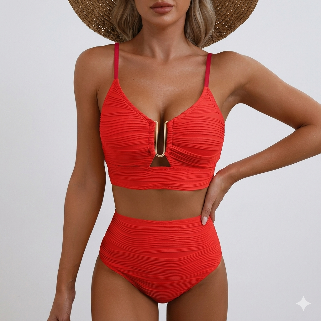 🌊Ultimate 2-Piece Swimsuit Set 👙 | High-Waisted Tummy Control & V-Cutout Bikini | Beach Party Ready-III