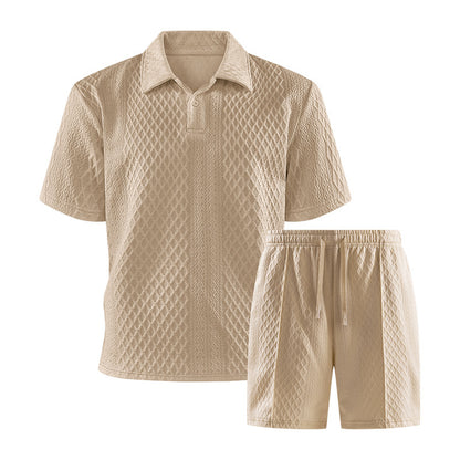 Effortless Summer Style Meets All-Day Comfort Lightweight Textured Polo & Shorts Set for Modern Men Breathable. Comfortable. Vacation-Ready.-JY