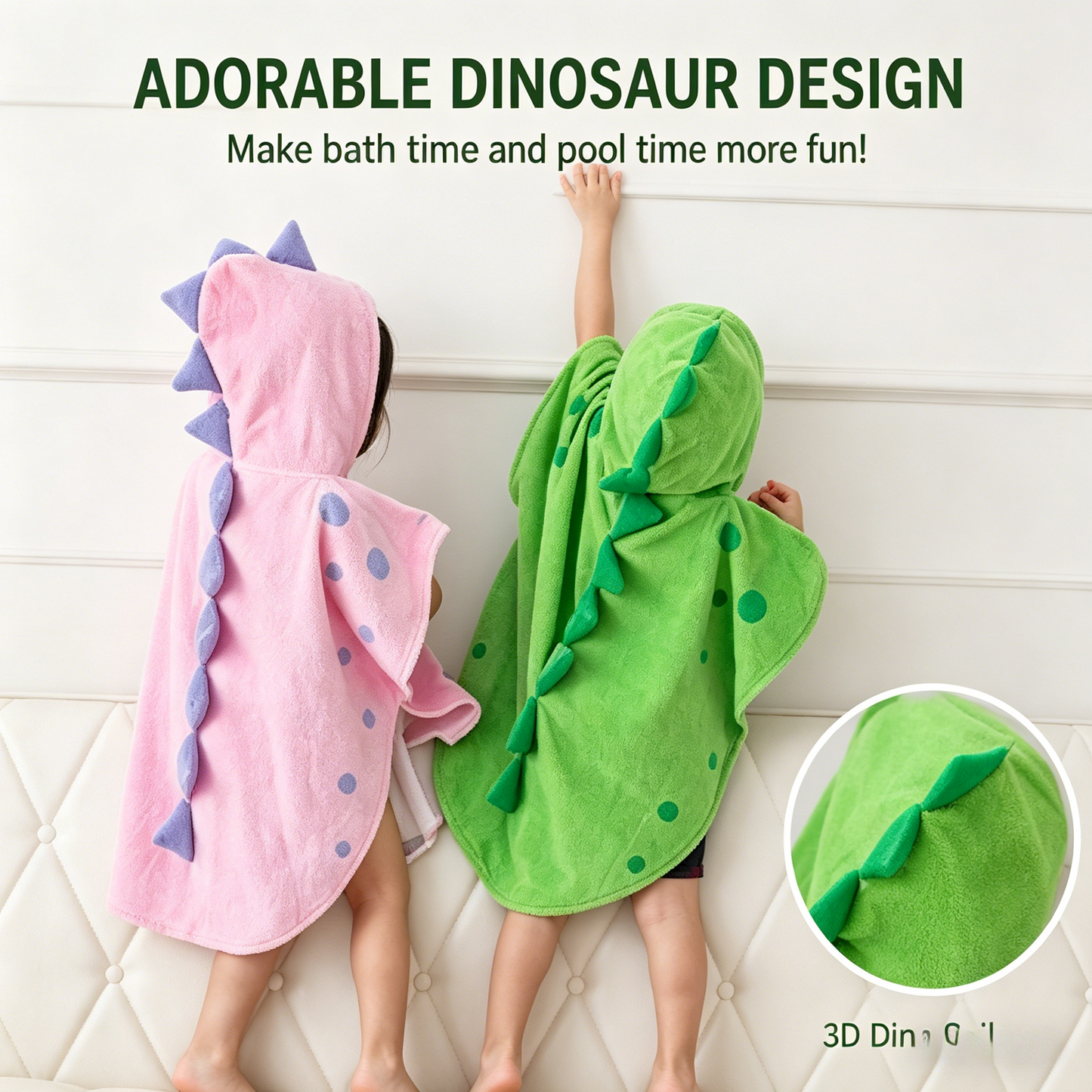 🦖Dinosaur Hooded Swim Towel Poncho | Soft Cotton Cover-Up for Kids-WBJ
