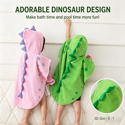 🦖Dinosaur Hooded Swim Towel Poncho | Soft Cotton Cover-Up for Kids-WBJ