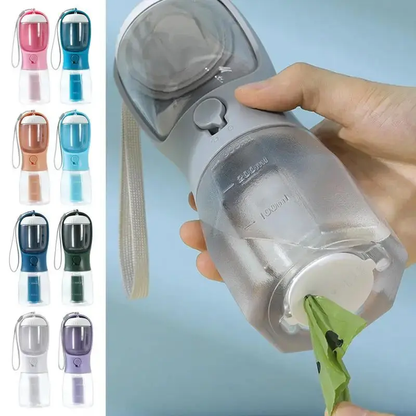 🐕Upgraded 3-in-1 portable pet water bottle with drinking, food storage & poop bag dispenser. Great for hiking, outdoor trips & daily walks, easy to clean, lightweight & practical for hassle-free pet outings and travels.-xlb