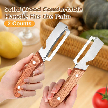 3PCS 2-in-1 Fruit & Veggie Peeler with Bottle Opener Sharp Stainless Steel Wooden Handle Ergonomic Non-slip Design for Comfortable Grip-JY