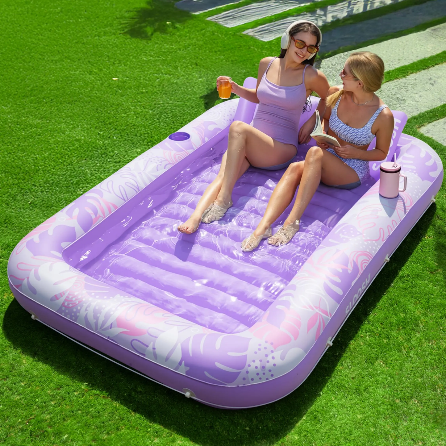 🏊‍Extra Large Inflatable Tanning Pool Float with Cup Holder, L/XL Size 70"×46"/85"×57" Adult Sunbathing Pool Raft for Summer🌞-xlb