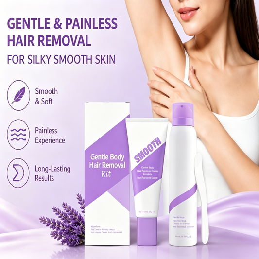 💜 No-Stress Hair Removal Kit - Painless, Long-Lasting Cream & Mousse for Legs, Arms, Underarms & Bikini, Silky Smooth Results-LT