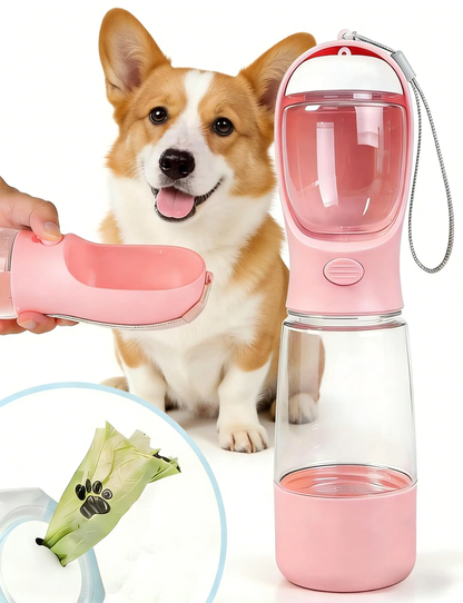 🐕Upgraded 3-in-1 portable pet water bottle with drinking, food storage & poop bag dispenser. Great for hiking, outdoor trips & daily walks, easy to clean, lightweight & practical for hassle-free pet outings and travels.-xlb