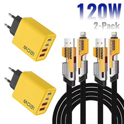⚡Buy 1 Get 1 Free(2 Pcs)🔥Portable Fast Charger, Type C/USB A Dual Ports Adapter,4 in 1 Fast Charging Cable & Data Sync-JY